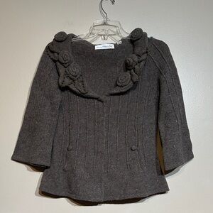 Charlie & robin Elegant Brown wool Sweater with Floral Accents